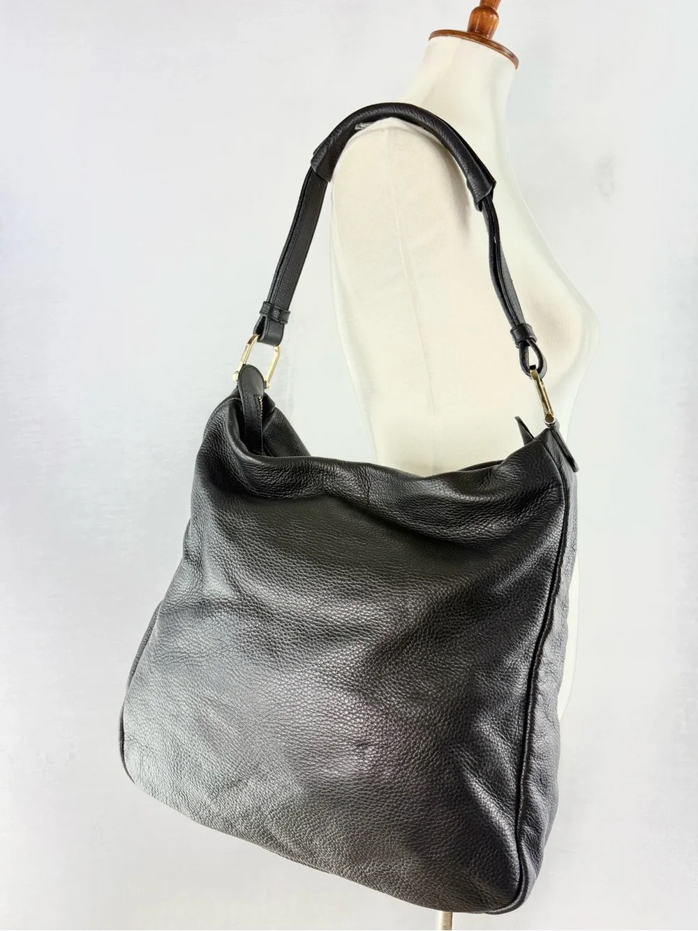 & Other Stories Black Pebbled Leather Slouchy Hobo Shoulder Bag